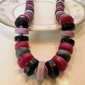 Vintage Long Chunky Marbleized Lucite Necklace Plum Purple, Lilac, Pink, Gray